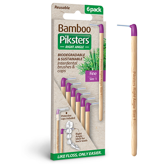Bamboo Piksters Interdental Brushes Right Angle - Fine - Paars