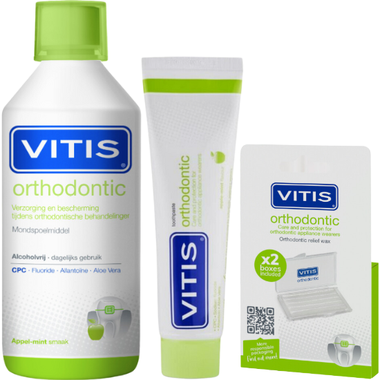 Vitis Orthodontic Kit - Mondwater + Tandpasta + Beugelwax afbeelding