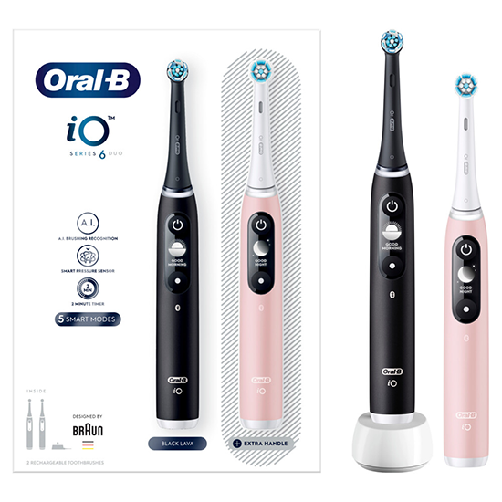 Oral-B iO Series 6 Black + Extra Body Pink elektrische tandenborstels - AI-herkenning